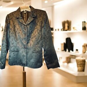 Philippe Adec Paris EUC vintage Black Jacquard 4 button Blazer, 2 pockets sz 8